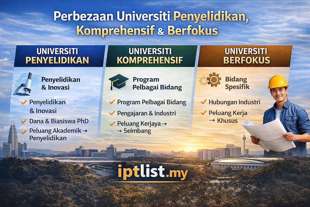 Analisis: Perbezaan Universiti Penyelidikan, Komprehensif & Berfokus — Panduan Pemilihan IPT untuk Pelajar SPM